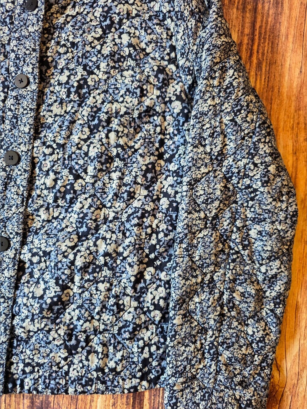 J. Jill Quilted Size XL Floral Boxy Fit Jacket Navy White Ditsy Floral Cotton - Picture 6 of 8